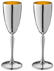 Set 2 pahare argint masiv pentru sampanie Parighi Hammered Gold