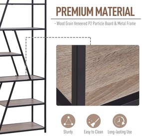 HOMCOM Biblioteca cu 9 Rafturi Trapezoidale Deschise Lemn, Atirasturnare, Cadru din Metal, Negru, 100x30x182cm