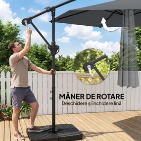 Outsunny Umbrelă de Grădină Offset 3x3 m, Umbrelă de Exterior cu Greutăți Reumplibile, Bază în Formă de Cruce, Sistem de Blocare, Manivelă, pentru Piscină Terasă, UV 30+, Gri Închis | Aosom Romania