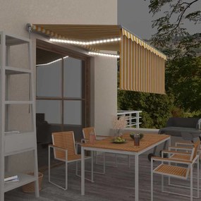vidaXL Copertină retractabilă manual cu stor, galben&alb, 3,5x2,5 m