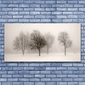 Tablou pe panza canvas Zăpadă Copaci Peisaj Alb Brun