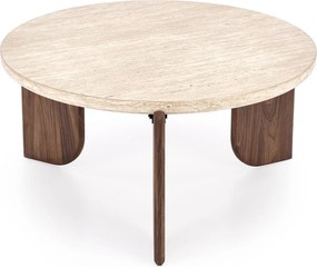 Măsuță de cafea rotundă Manios 80 cm - travertin / nuc