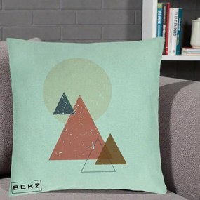 Perna Decorativa Geometric Munti si Soare, 40x40 cm, Verde Menta, Husa Detasabila, Perna Inclusa, BEKZ®