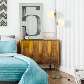 HOMCOM Lampă de Podea cu 2 Lumini și Abajururi Sferice, Lampă de Podea cu Comutator de Picior, Soclu E27, 39x28x165 cm, Aur | Aosom Romania