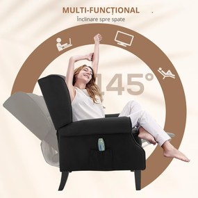 Fotoliu de Relaxare cu Masaj și Încălzire HOMCOM, Reclinabil, cu Telecomandă, 78x83x101cm, Negru | Aosom Romania