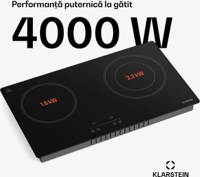 Klarstein Plită CeramEase Slim VTC, ceramică, 2 plite, 4 kW, tactilă, temporizator