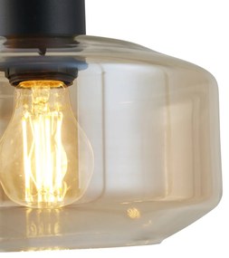 Lampă suspendată modernă neagră cu sticlă ambră cu 3 lumini - Sheena