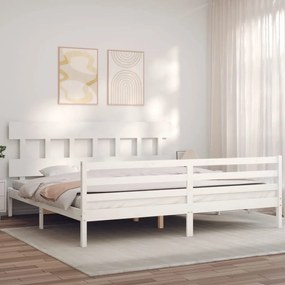 3195177 vidaXL Cadru pat cu tăblie 200x200 cm, alb, lemn masiv