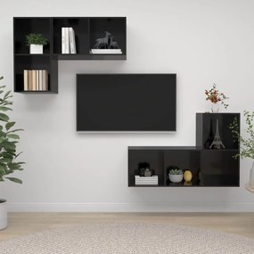 Dulapuri TV montate pe perete, 4 buc., negru extralucios, PAL 4, negru foarte lucios