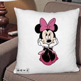 Perna Personalizata Minnie Mouse cu Fundita, 40x40 cm, Alb Pufos, Husa Detasabila, Perna Inclusa, BEKZ®