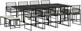 vidaXL Set mobilier de grădină cu perne, 13 piese, negru, poliratan