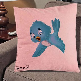 Perna Decorativa Pui de Pasare Albastru, 40x40 cm, Roz, Husa Detasabila, Perna Inclusa, BEKZ®