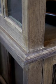 Vitrina din lemn masiv si furnir, natur, cu 2 usi si rafturi, aspect rustic, Marseille