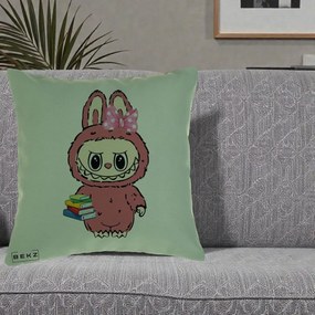Perna Personalizata Labubu Roz cu Funda si Carti, 40x40 cm, Verde, Husa Detasabila, Perna Inclusa, BEKZ®