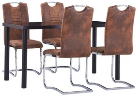 3053038 vidaXL Set mobilier de bucătărie, 5 piese, maro, velur ecologic