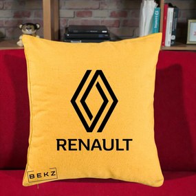 Perna Personalizata cu emblema Renault, 40x40 cm, Galben, Husa Detasabila, Perna Inclusa, BEKZ®