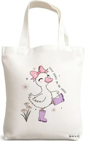 Sacosa de Panza pentru Cumparaturi, Geanta Tote, model Silly Goose 4, 38 x 34.5 cm, Alba, BEKZ®