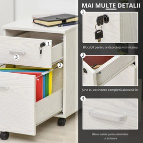 Vinsetto Dulap cu Sertar, cu 2 chei si cu 5 roti, dulap pentru depozitare documente, 40x44x54.6 cm, Design Compact, Alb | Aosom Romania