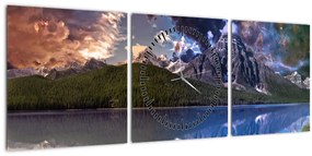 Tablou cu lac și munți (cu ceas) (90x30 cm)