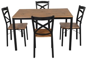 Set mobilier sufragerie Hungria (stejar închis + negru) (pentru 4 persoane). 1116359