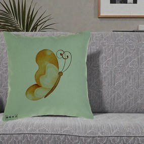 Perna Decorativa Fluture Acuarela Auriu, 40x40 cm, Verde, Husa Detasabila, Perna Inclusa, BEKZ®