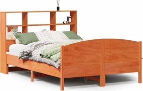 vidaXL Pat cu bibliotecă fără saltea, maro, 120x190 cm, lemn masiv pin