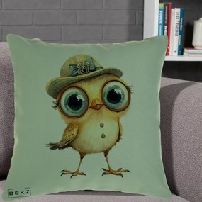 Perna Decorativa Pui Elegant cu Palarie Teal, 40x40 cm, Verde, Husa Detasabila, Perna Inclusa, BEKZ®