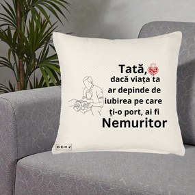 Cadou pentru Tata - Perna Personalizata Tata Nemuritor Lectura, 40x40 cm, Crem Reliefat, Husa Detasabila, Perna Inclusa, BEKZ®