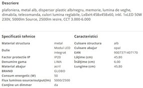 Plafoniera LED moderna cu telecomanda LIMA 50W