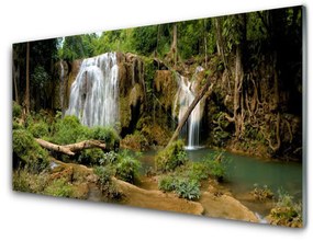 Tablou pe sticla Cascada River Natural Pădurea Verde Maro