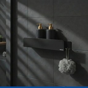 Raft pentru baie negru autoadeziv cu Turbo-Loc din oțel inoxidabil Lizan – Wenko