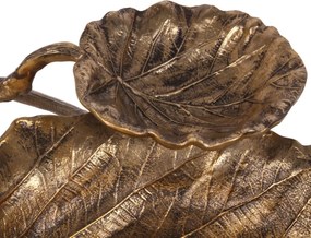 Platou decorativ din aluminiu, auriu, formă de frunză, finisaj antichizat, 11 x 44 x 38 cm, „Feuillage”