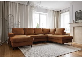 Colțar portocaliu/maro extensibil cu tapițerie din catifea reiată (cu colț pe partea dreaptă) Lofty Lilly – Miuform