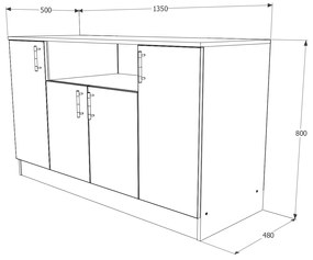 Comoda haaus Pedro, 4 Usi, Stejar Wotan/Antracit, 135 x 50 x 80 cm