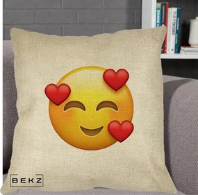 Perna Decorativa Emoji cu 3 Inimi, 40x40 cm, Crem, Husa Detasabila, Perna Inclusa, BEKZ®