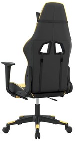 Scaun de gaming cu masaj suport picioare negru auriu piele eco