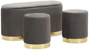 Mauro Ferretti  Banca Cu Depozitare Și Taburet Shopy Gri Set 3 Bucăți Cm 80X37X42-29X33 | Aosom Romania