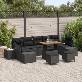 vidaXL Set de Sofa de Grădină cu 10 Piese cu Pernuțe Negru Poliratan Acacia