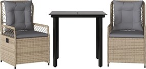 vidaXL Set mobilier de grădină cu perne, 3 piese, bej, poliratan