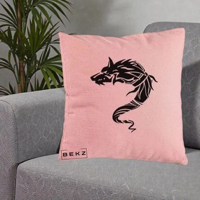 Perna Decorativa Lup Tribal Alb-Negru, 40x40 cm, Roz, Husa Detasabila, Perna Inclusa, BEKZ®