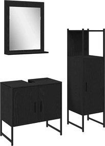 vidaXL Set de mobilier pentru baie cu raft 3 pcs Negru Lemn compozit