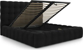 Pat tapitat cu tablie si lada depozitare, Mamaia, Micadoni Home, BL, 180x200 cm, catifea, negru