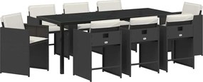 vidaXL Set de masă pentru grădină 9 pcs Negru poliratan