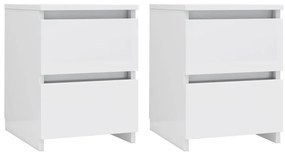Noptiera, 2 buc., alb foarte lucios, 30 x 30 x 40 cm, PAL