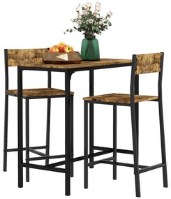 HOMCOM Set de bar 3 piese, masă înaltă, 2 scaune, MDF, cadru metalic, rezistent la apă, Maro | Aosom Romania