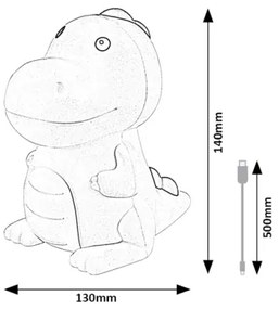 Veioză LED RGB dimabilă pentru copii Rabalux 76021 DINOO LED/0,45W/5V