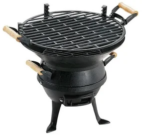 Gratar din fonta Muhler 109477, Ø35 cm, Carbune, Grilaj reglabil, Control flux de aer, Negru
