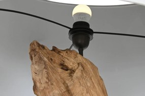 Lampadar din lemn de tec lucrat manual, natur, cu picior sculptat și raft din metal negru, finisaj natural, 200 x 75 x 75 cm, „Valencay”