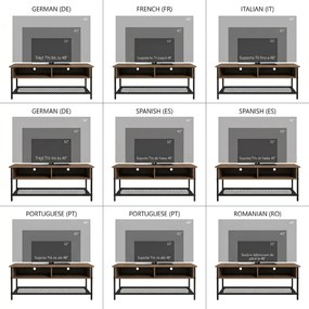 Dulap SuportTV pana la 48" in Stil Industrial, Mobiler Jos cu Rafturi din Lemn si Otel, 110x40x48cm, Maro si Negru HOMCOM | Aosom Romania