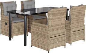 vidaXL Set mobilier de grădină cu perne, 5 piese, bej, poliratan
